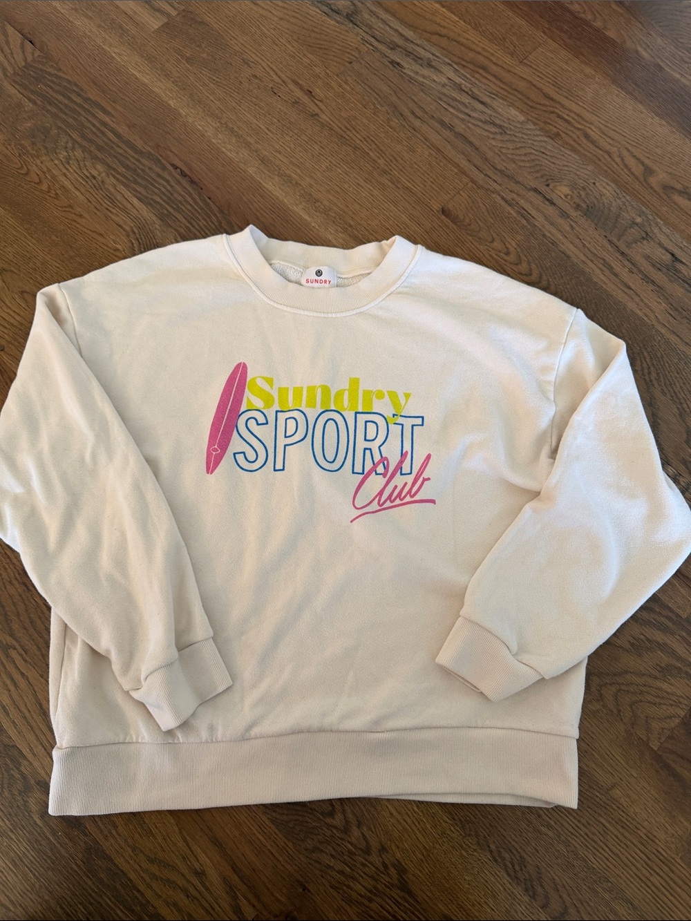 Sundry Cream Crewneck with Colorful Surf Graphic